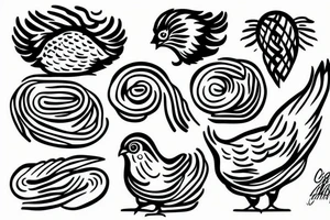 Small chicken eating noodles tattoo idea