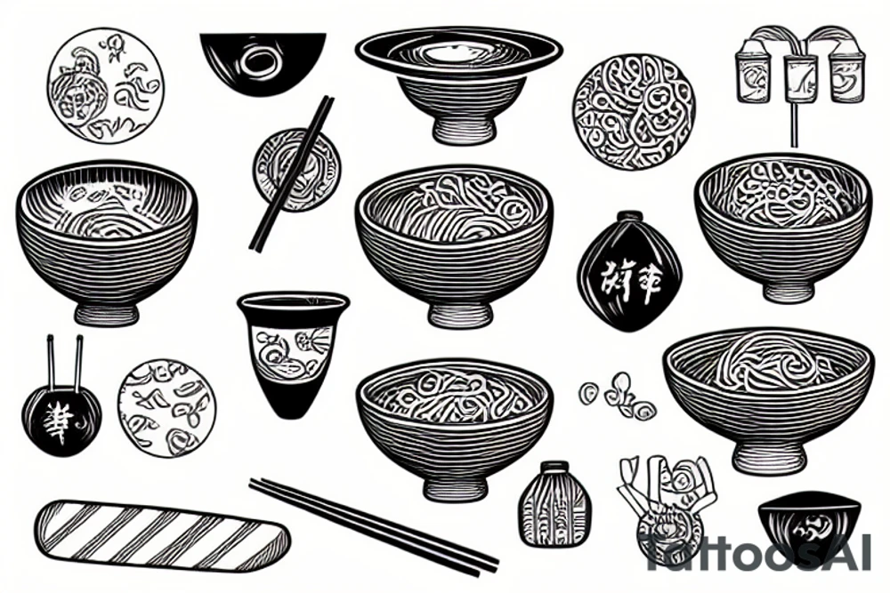Bowl of noodles with chopsticks tattoo idea