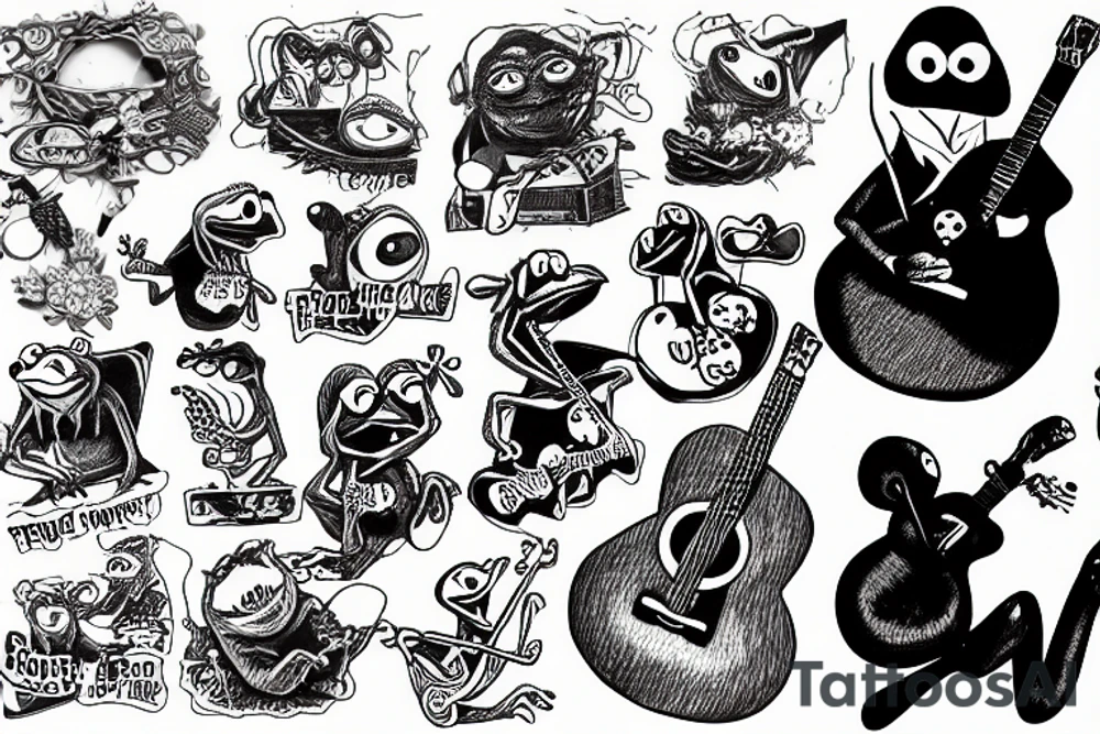 Kermit the frog playing the guitar sitting on a rock tattoo idea