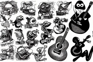 Kermit the frog playing the guitar sitting on a rock tattoo idea