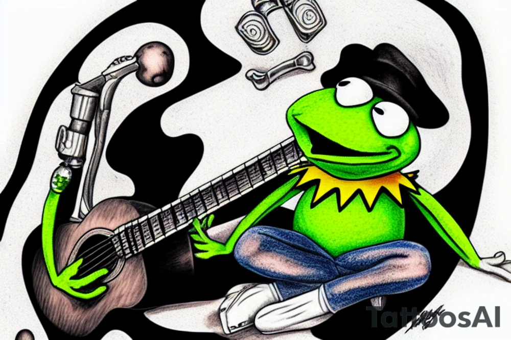 Kermit the frog playing the guitar sitting on a rock tattoo idea