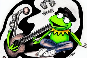 Kermit the frog playing the guitar sitting on a rock tattoo idea