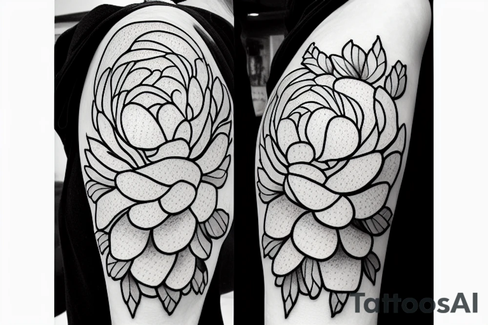peony with sun and a cross tattoo idea