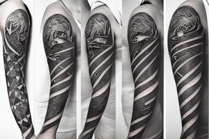 a person split between 3 rectangles of slightly diffferent sizes tattoo idea