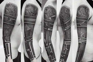 a person split between 3 rectangles of slightly diffferent sizes tattoo idea