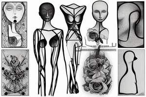 a mannequin peaking through 3 rectangles of slightly diffferent sizes tattoo idea