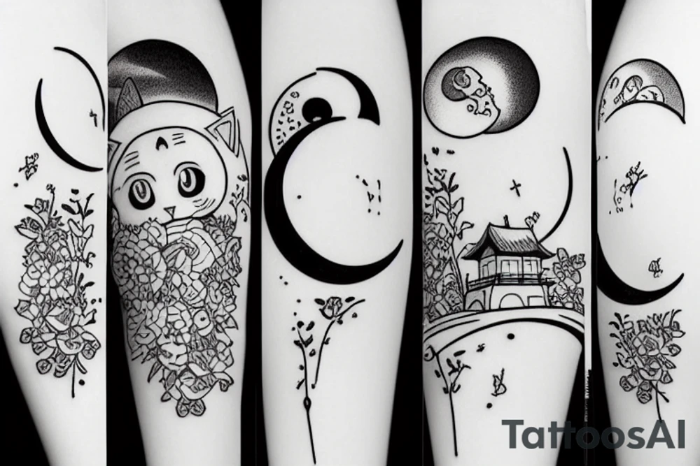 cat and moon tattoo idea