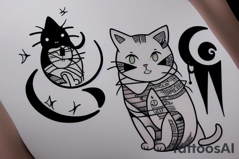 cat and moon tattoo idea