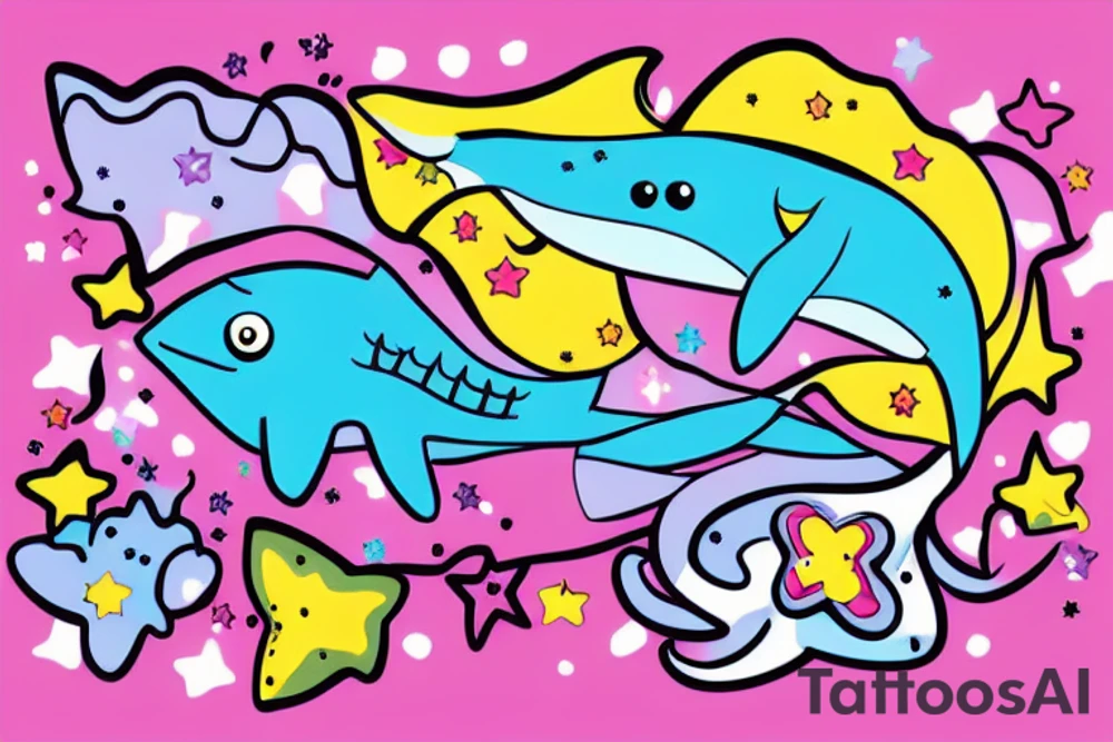 gay shark with gay fairy tattoo idea