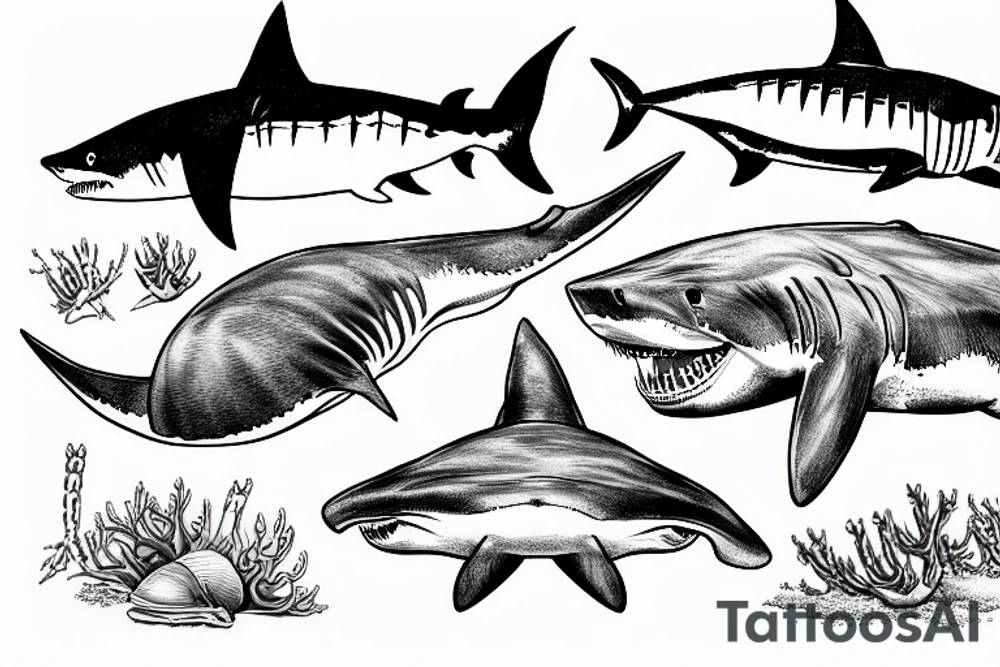 great white shark and a horseshoe crab tattoo idea