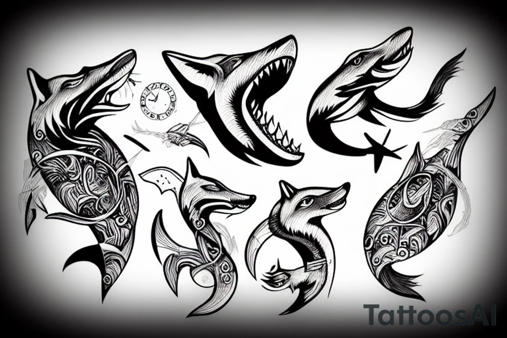 A fox shark tattoo idea