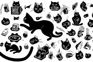 a black cat energising a transformer tattoo idea