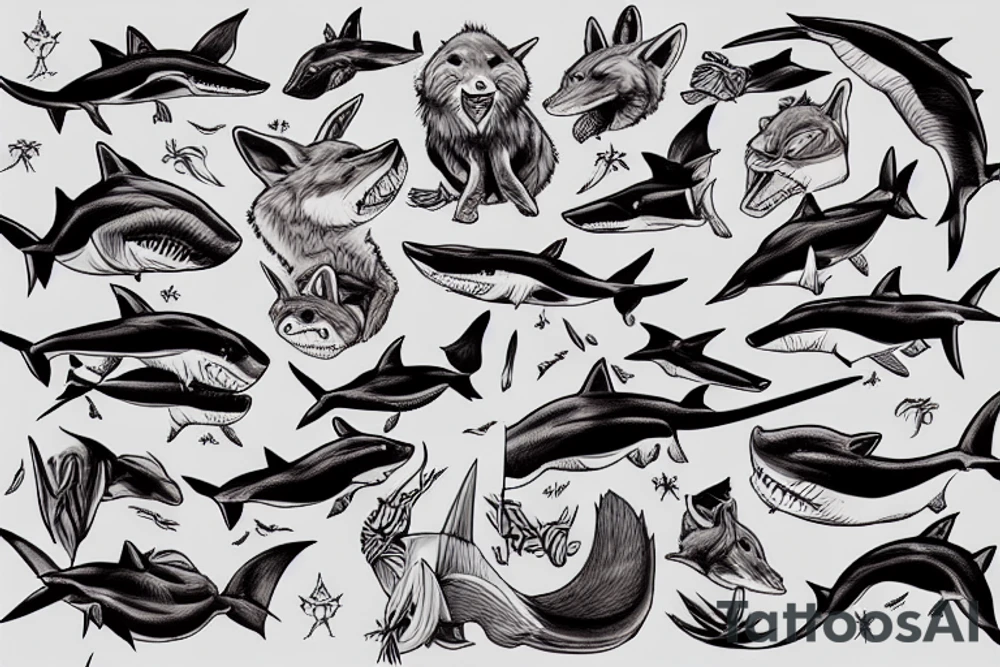A great white Shark red fox tattoo idea