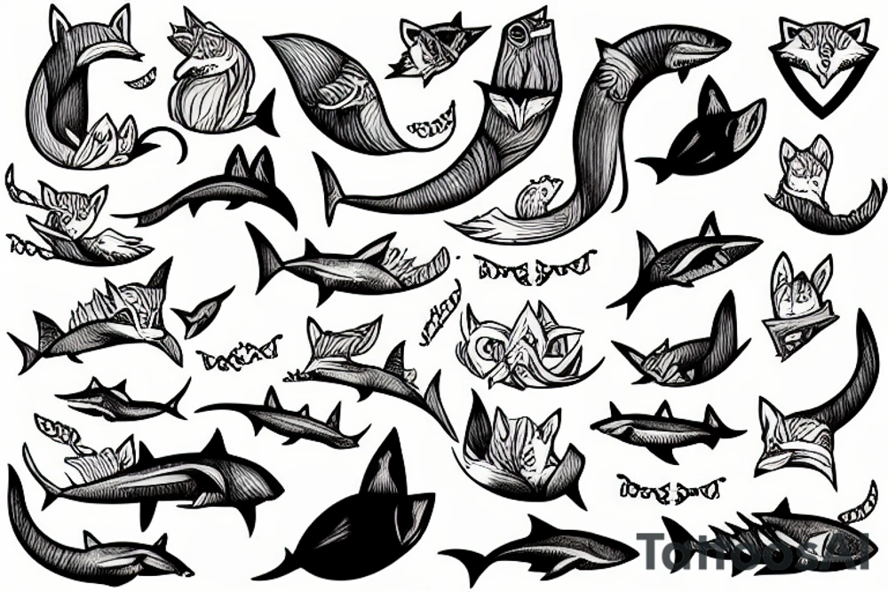 A fox and a shark tattoo idea