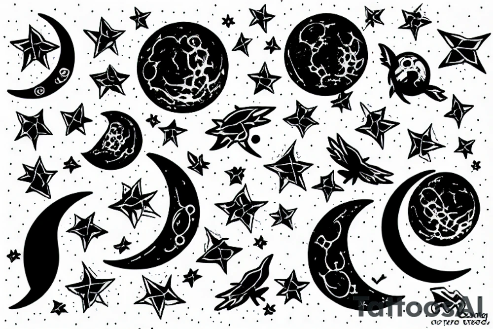 Three bags flying near the moon tattoo idea