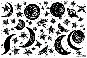 Three bags flying near the moon tattoo idea