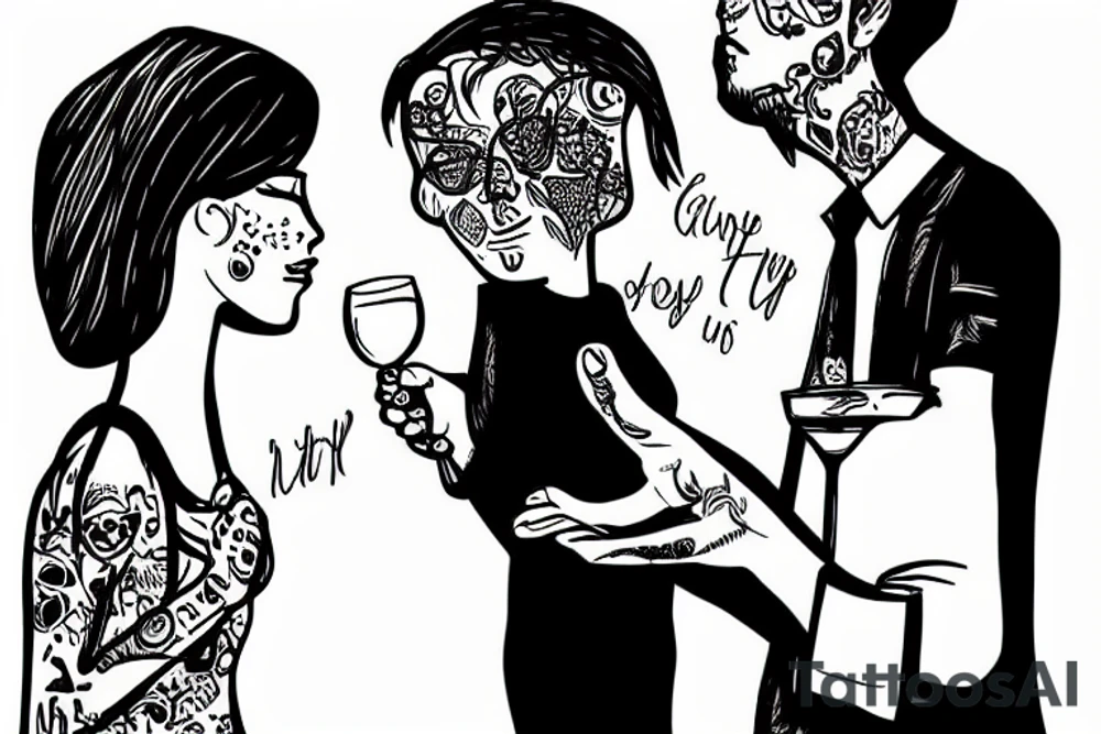 A girl breaking up with a guy. Ugly couple. In france. They love wine.20 years old. Sad story tattoo idea