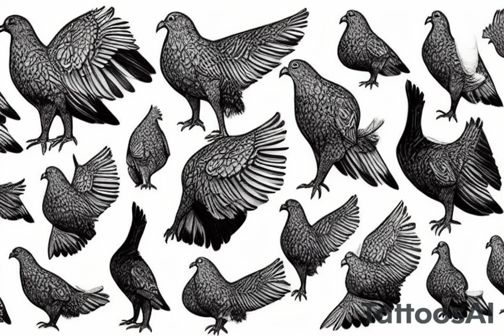 A wild turkey pigeon dog tattoo idea