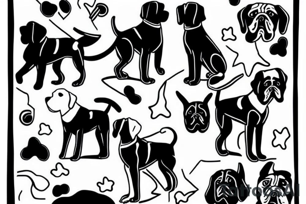 Two dogs. One black and one white. The are looking at their master going to war. They are sad tattoo idea