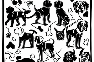 Two dogs. One black and one white. The are looking at their master going to war. They are sad tattoo idea