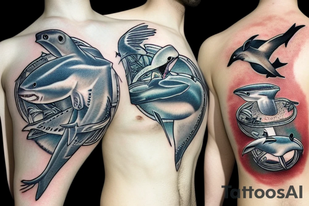 A seagull great white shark tattoo idea