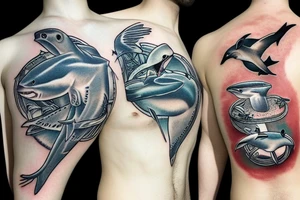 A seagull great white shark tattoo idea