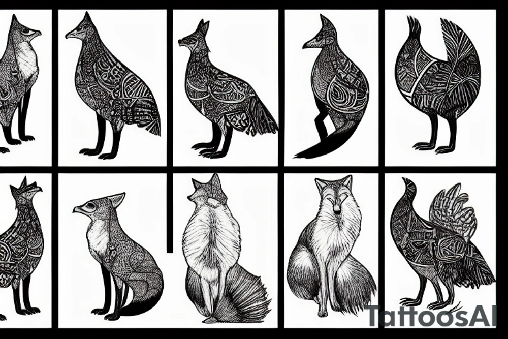 A fox wild turkey tattoo idea