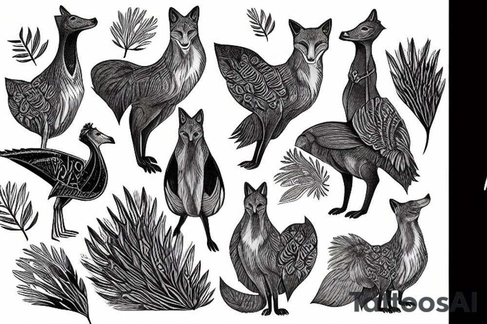 A fox wild turkey tattoo idea