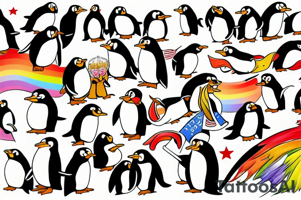 gay penguins mad about Donald Trump tattoo idea