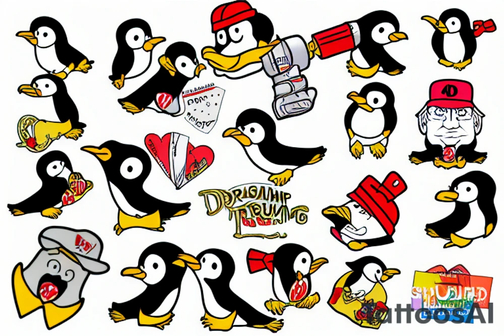gay penguins mad about Donald Trump tattoo idea