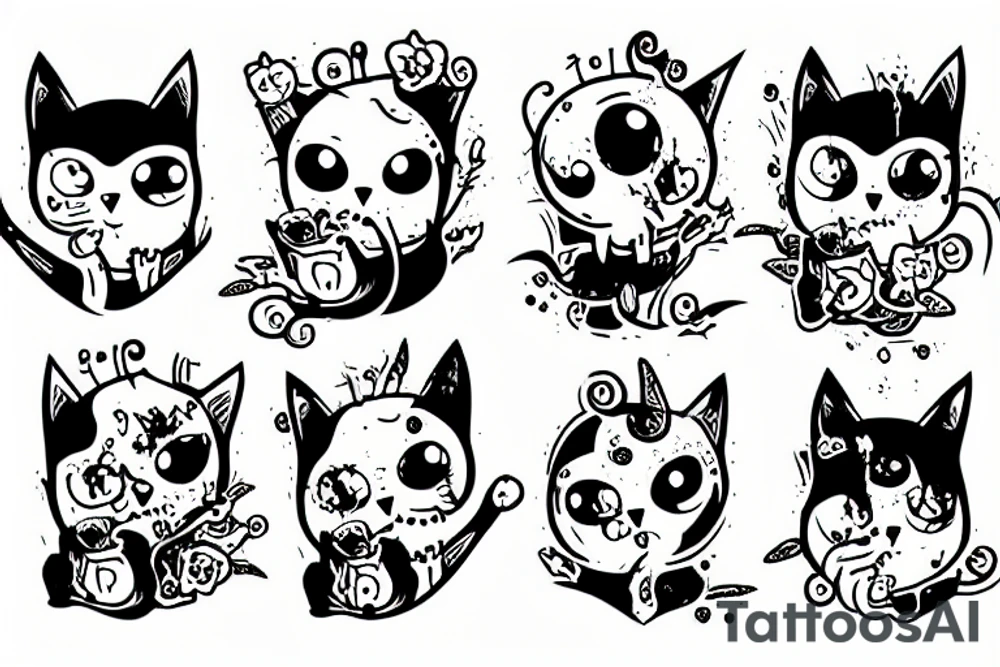 zombie cat cute tattoo idea