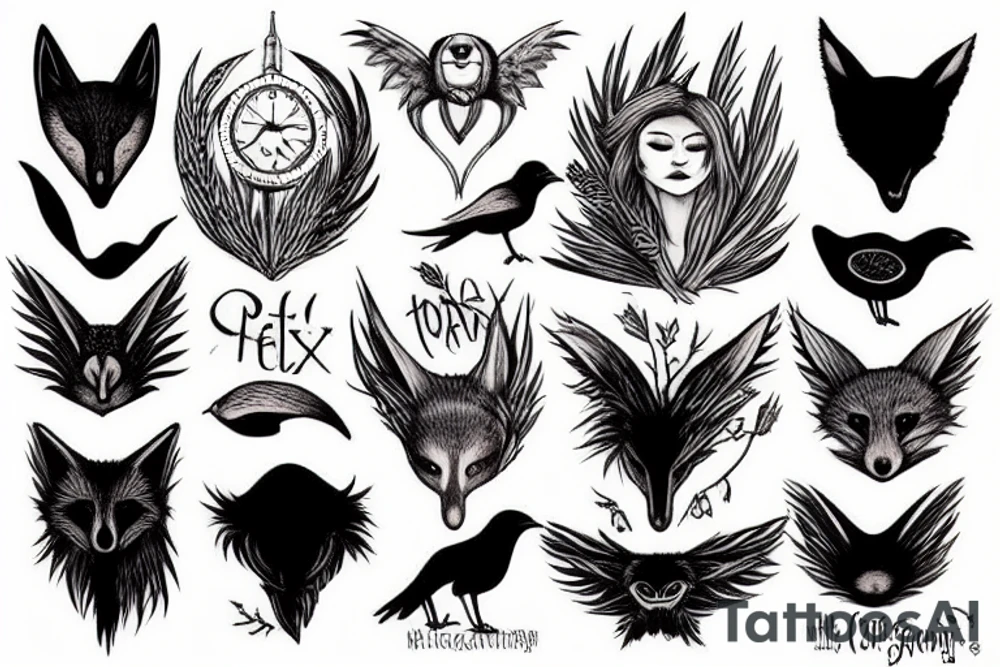 crow fox tattoo idea