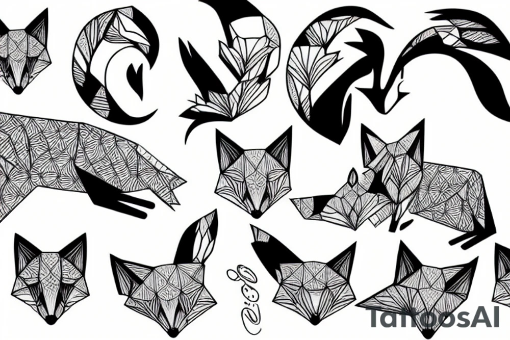A fox with an big iris origami tattoo idea