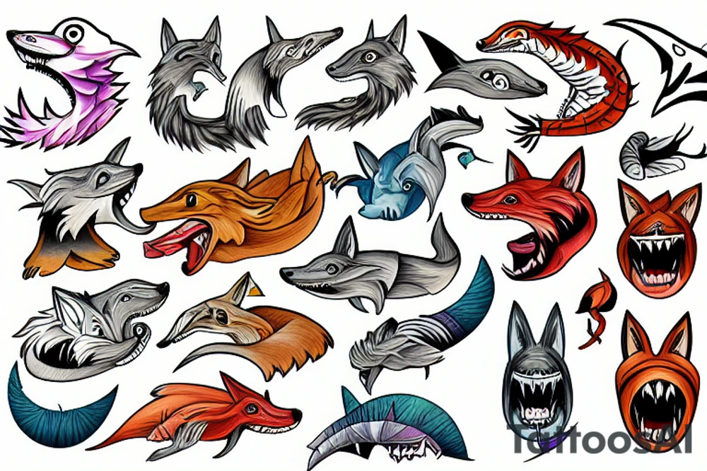 coyote shark tattoo idea