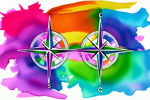 The transgender symbol as a compass, with the colors of the rainbow splashed in the background tattoo idea