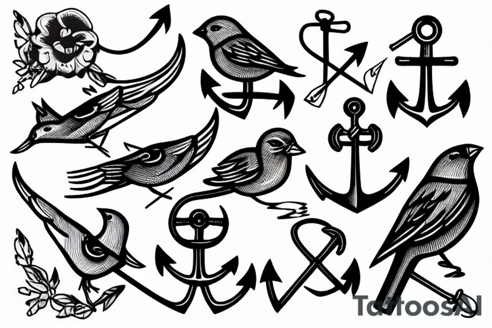 sparrow with anchor sailor type tattoo idea