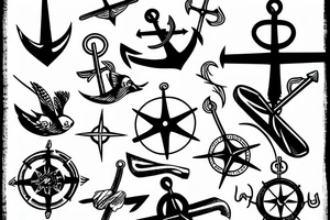 flying sparrow with anchor and compass tattoo idea