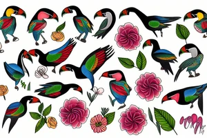Teopical flowers, tucan tattoo idea