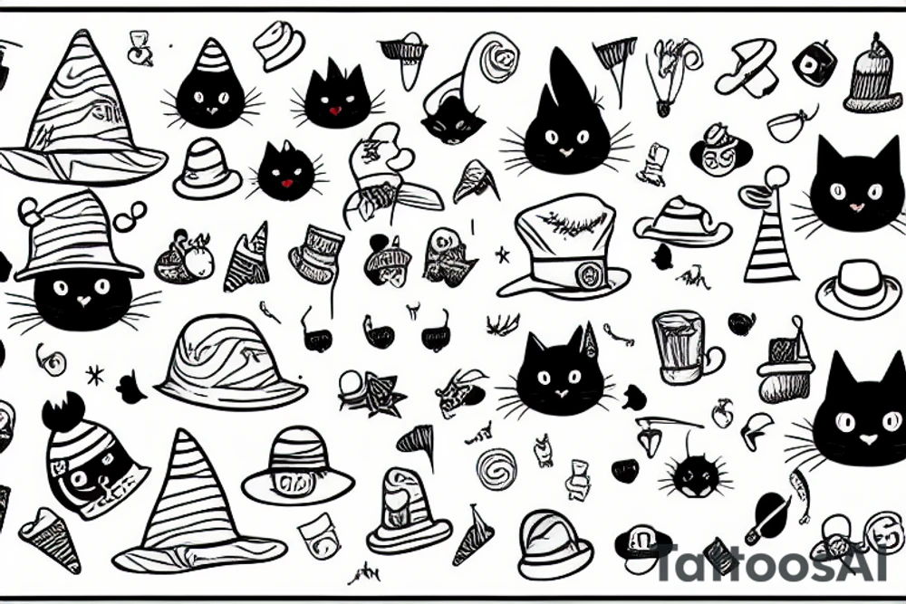 Black cat with funny hat and a sweater tattoo idea