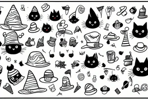 Black cat with funny hat and a sweater tattoo idea