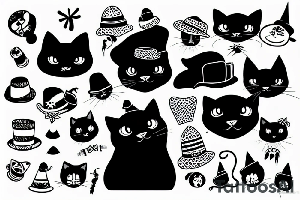 Black cat with funny hat and a sweater tattoo idea