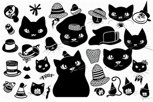 Black cat with funny hat and a sweater tattoo idea