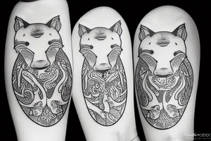 Hippo and a fox dancing around the bodhi tree tattoo idea