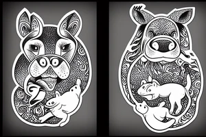 Hippo and a fox dancing around the bodhi tree tattoo idea