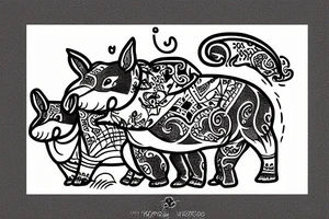 Hippo and a fox dancing around the bodhi tree tattoo idea