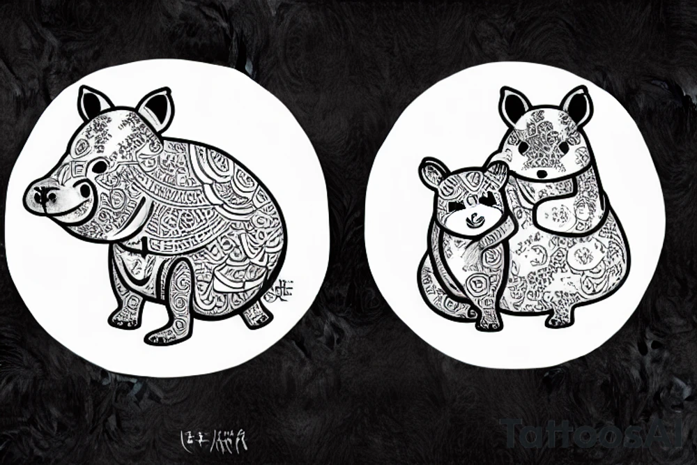 Hippo and a fox dancing around the bodhi tree tattoo idea