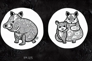 Hippo and a fox dancing around the bodhi tree tattoo idea