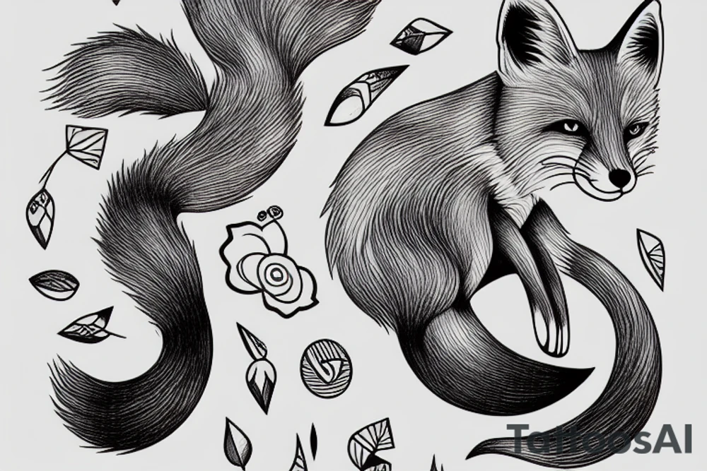 jumping fox whipshading illustration tattoo idea
