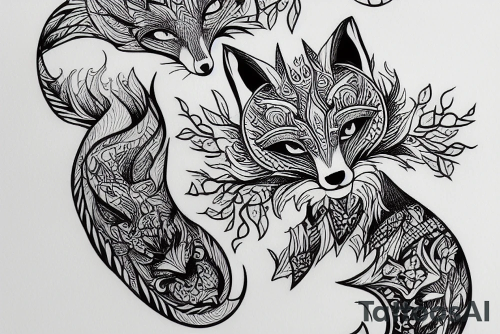 jumping fox whipshading illustration tattoo idea