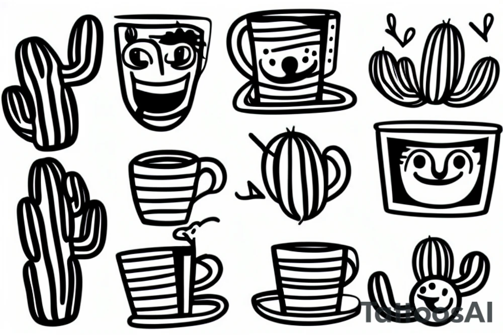 A smiling cactus holding a cup tattoo idea